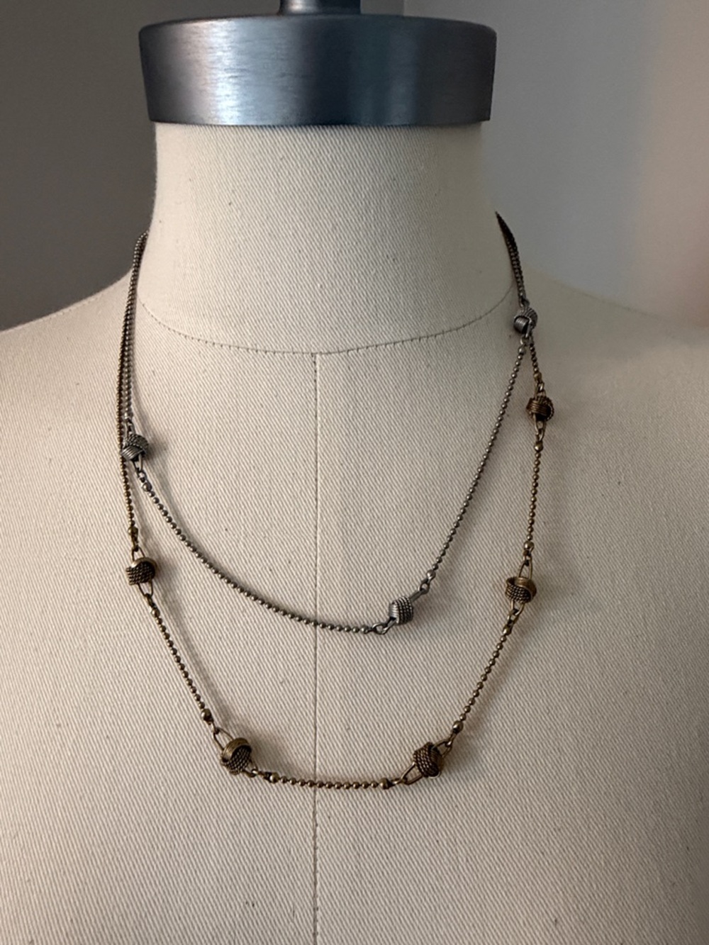 CAbi Two-Tone Layered Bead Necklace in Gold and Silver